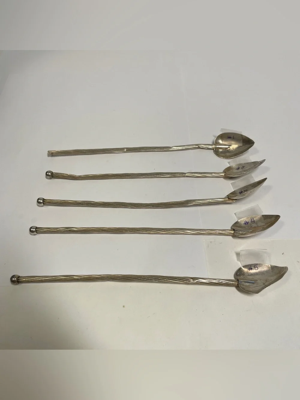 Vintage Antique Sterling Cocktail Sipper straws Spoons, circa 1900, 49g